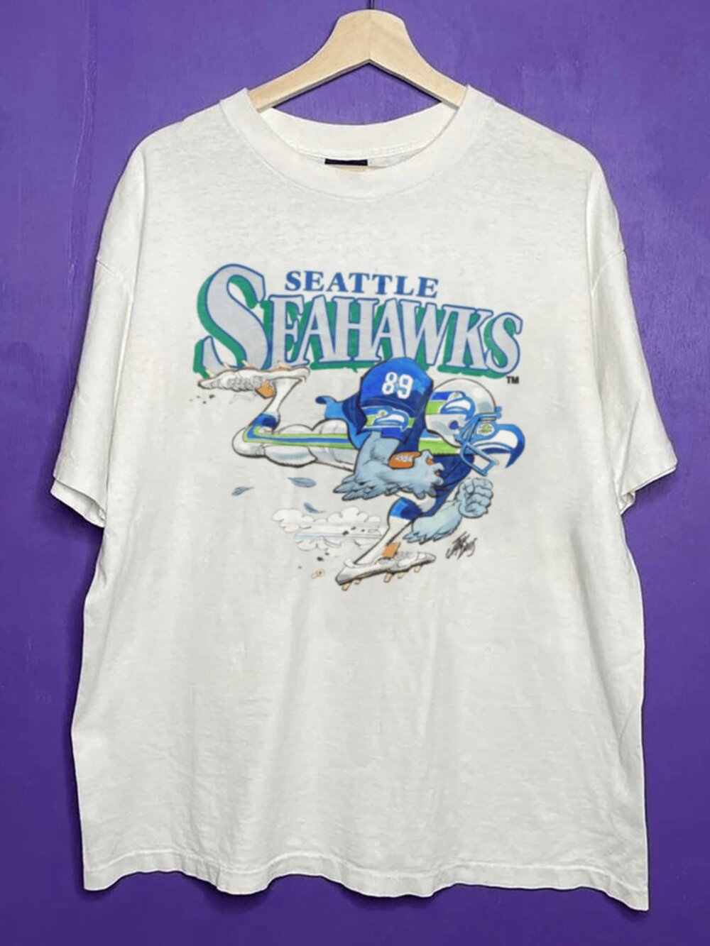 Vintage 1988 Seattle Seahawks Jack Davis Crewneck Shirt, Retro 90s NFL Shirt Tee